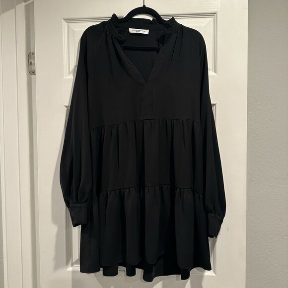 Amanda Uprichard  Saffron Tiered Ruffle Boho Black Dress Medium EUC - Picture 1 of 6